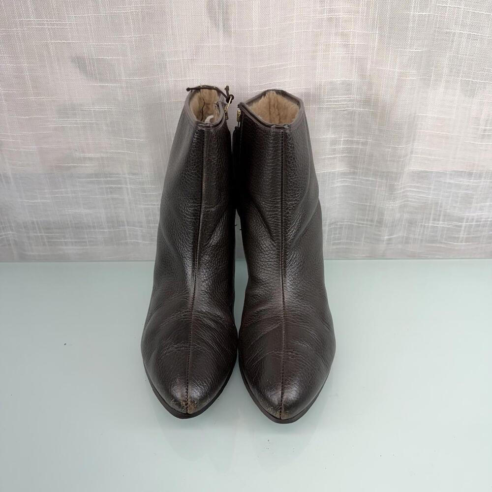 Vintage 1960s Brown Leather Ankle Boots Kitten Heel Talon Zipper  10B Quiet Lux - Picture 4 of 9